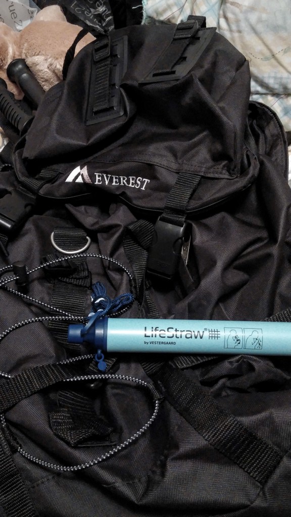 Everest Hiking Pack and Lifestraw Water Filter